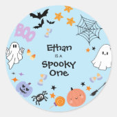 Blue Spooky One Schattige Ghost Halloween 1st Birt Ronde Sticker (Voorkant)