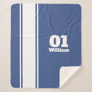 Blue Sport Stripe Monogram Sherpa Blanket Deken