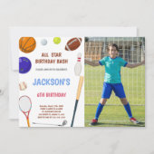 Blue Sports Invitations d'anniversaire avec photo (Devant)