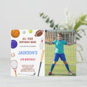 Blue Sports Invitations d'anniversaire avec photo (Debout devant)