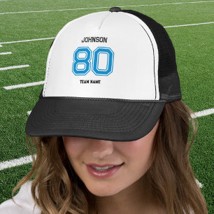 Blue Sports Team Custom Naam, Nummer, Team Zwart Trucker Pet