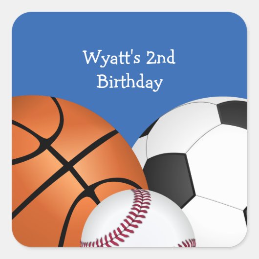 Blue Sports Theme Birthday Vierkante Sticker (Voorkant)