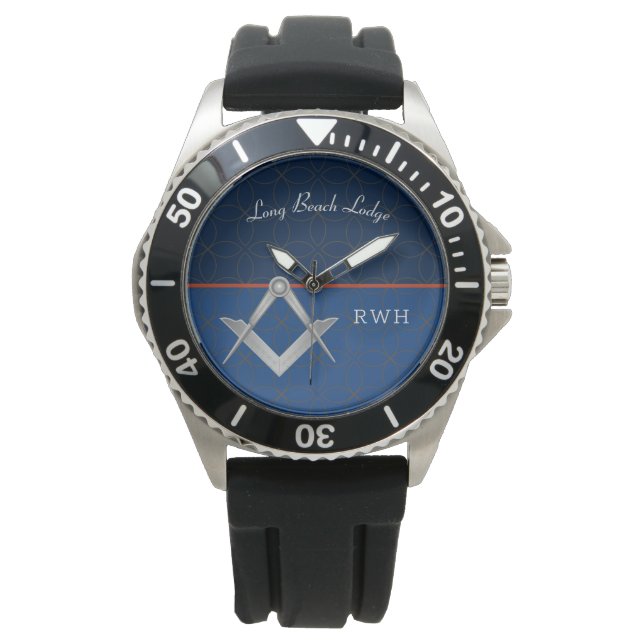Blue Sporty Monogram Masonic Watch Horloge (Voorkant)