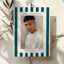 Blue Sporty Stripes 2 Photo Graduation Aankondiging