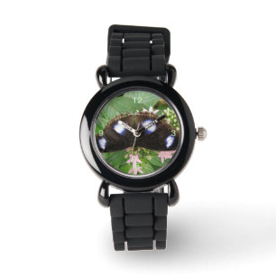 Blue Spoted Butterfly Glitter Watch Horloge