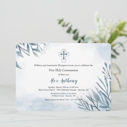 Blue Sprigs Invitation religieuse (Debout devant)