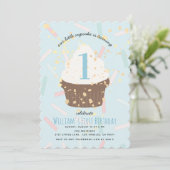 Blue Sprinkings Cupcake Invitation Anniversaire (Debout devant)