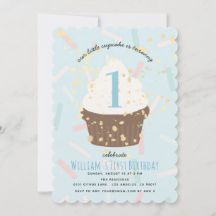 Blue Sprinkings Cupcake Invitation Anniversaire