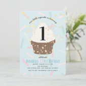 Blue Sprinkings Cupcake Invitation Anniversaire (Debout devant)