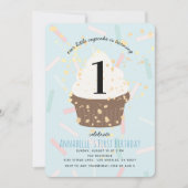Blue Sprinkings Cupcake Invitation Anniversaire (Devant)