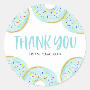 Blue Sprinkle Donuts Verjaardagsfeest Dank u Ronde Sticker