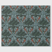 Blue Spruce Red Berries Lattice Forest Green Cadeaupapier (Vlak)