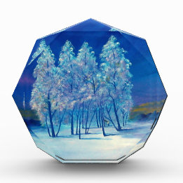 Blue Spruce Tree Christmas Desk Paperweight Trofee