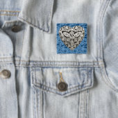 Blue Square Elegant Designer Heart Button (In situ)