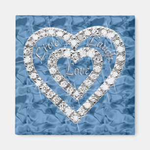 Blue Square Live Laugh Love Diamond Heart Magnet Magneet