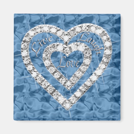 Blue Square Live Laugh Love Diamond Heart Magnet Magneet (Voorkant)