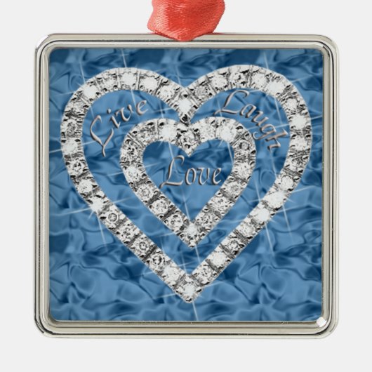 Blue Square Live Laugh Love Diamond Heart Ornament (Voorkant)