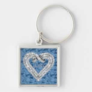 Blue Square Love Diamond Heart Keychain