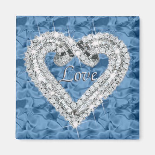 Blue Square Love Diamond Heart Magnet Magneet (Voorkant)