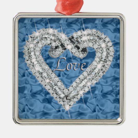 Blue Square Love Diamond Heart Ornament (Voorkant)