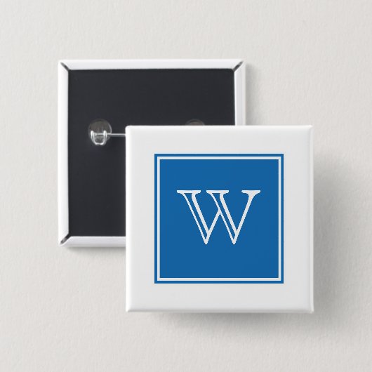 Blue Square Monogram Button (Voorkant /achterkant)