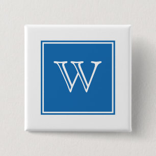 Blue Square Monogram Button