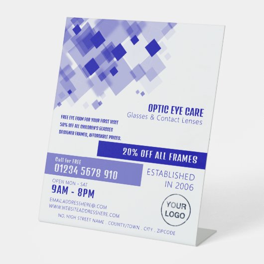 Blue Squares, Opticien, Technical Practitioner Reclamebord Met Voetstuk (Voorkant)