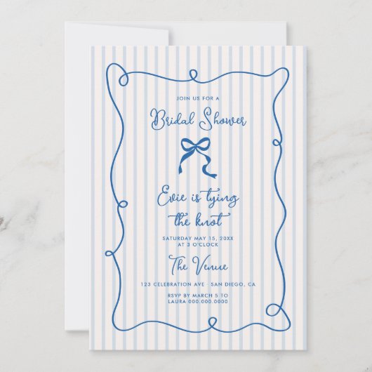 Blue Squiggle Lijst Bow Bruidsdouche Uitnodiging (Voorkant)