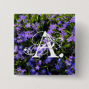 Blue Squill Spring Flowers en je monogram Vierkante Button 5,1 Cm