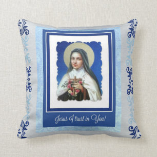 Blue St. Therese the Little Flower with quote Kussen