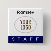 Blue Staff Pin Back Badge met Logo Square Button (Voorkant)