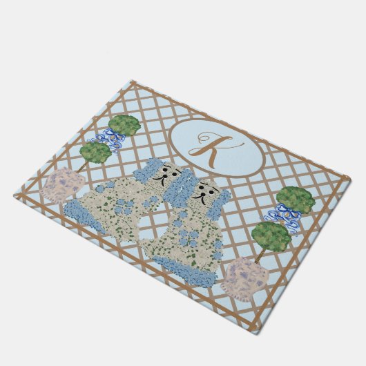 Blue Staffordshire Dogs Ginger Jar Topiary Deurmat (Schuin)