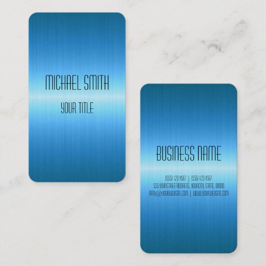 Blue Stainless Steel Metal Visitekaartje (Voorkant / Achterkant)