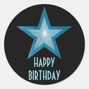 Blue Star 'Happy Birthday'-ronde sticker zwart