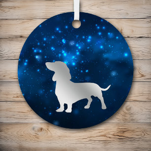Blue Star Lights Dachshund Dog Kerstmis Metalen Ornament