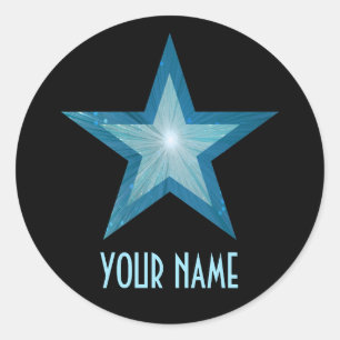 Blue Star 'Name' ronde sticker zwart