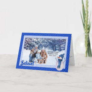 Blue Star Pattern en Snowman Kerstmis Feestdagen Kaart