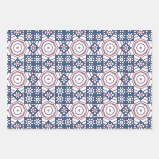 Blue Star Quilt Pattern Wrapping Craft Paper (Voorkant)