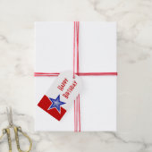 Blue Star Red print Happy Birthday Cadeaulabel (Met Touw)