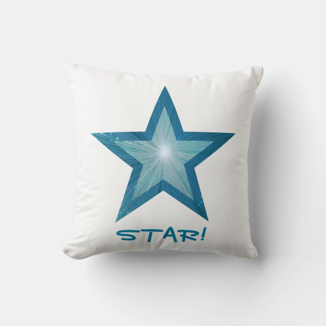 Blue Star 'STAR!' lancer oreiller carré blanc (Recto)
