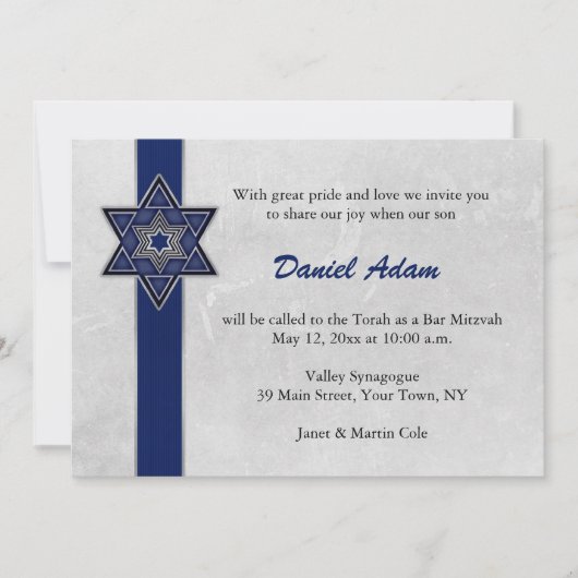 Blue Star Stripe Bar Mitzvah Uitnodiging (Voorkant)