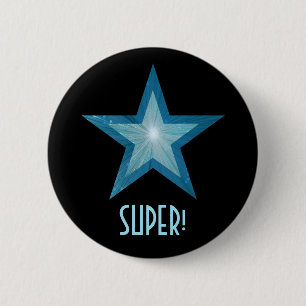 Blue Star 'SUPER'-toets zwart Ronde Button 5,7 Cm