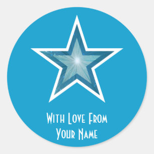 Blue Star 'With Love From'' autocollant rond bleu