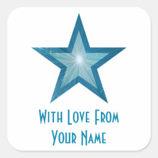 Blue Star 'with Love from' vierkante sticker wit