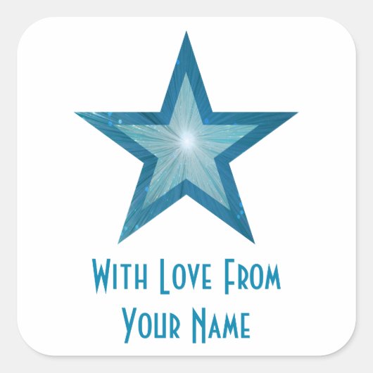 Blue Star 'with Love from' vierkante sticker wit (Voorkant)