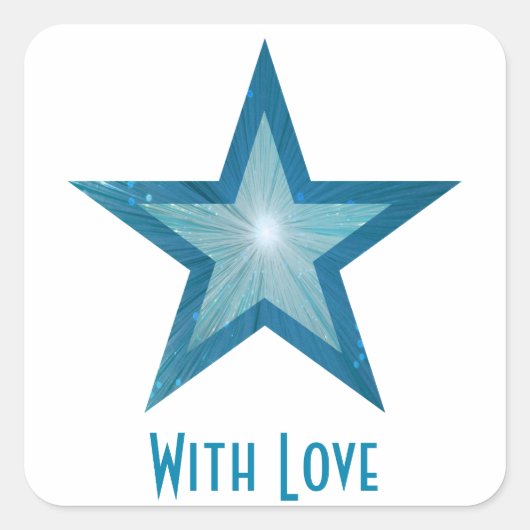 Blue Star 'With Love' vierkante sticker wit (Voorkant)