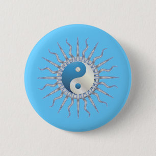 Blue Starburst Yin Yang Ronde Button 5,7 Cm