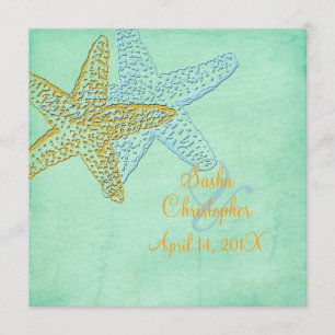 BLUE STARFISH/BACH Wedding Invitations Kaart