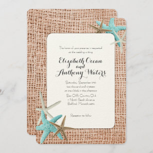 Blue Starfish Beach Burlap Mariage Invitations