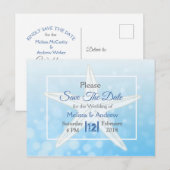Blue Starfish Beach Thormed Wedding Save the Date Aankondigingskaart (Voorkant / Achterkant)